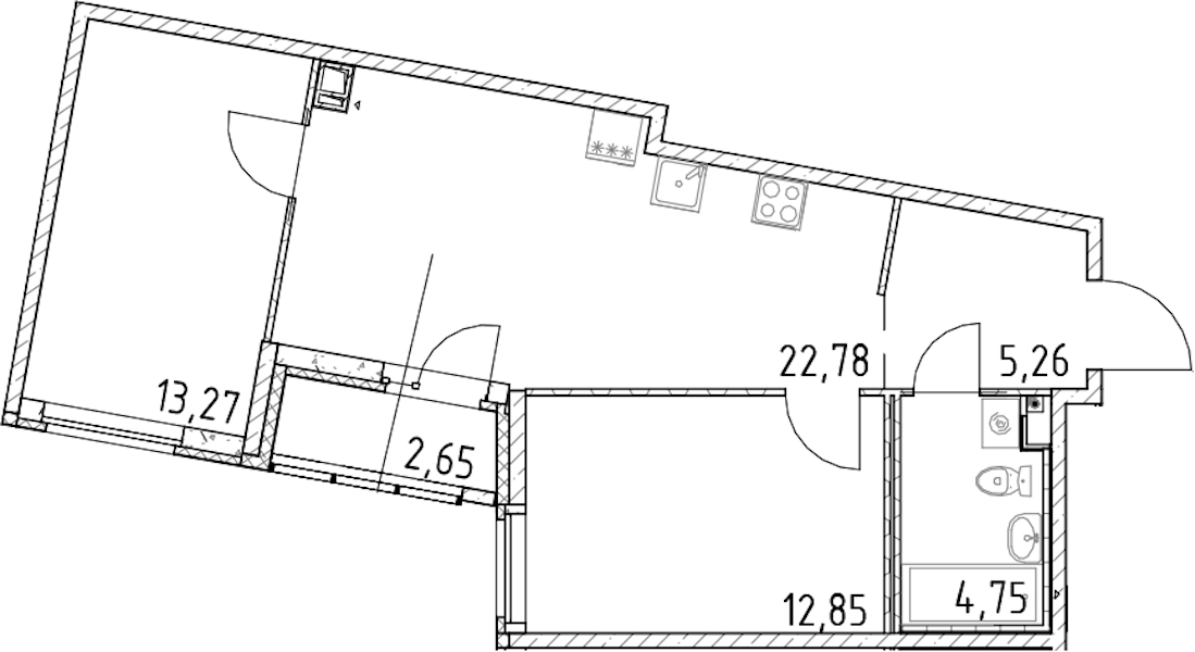 2-комнатная квартира 58.91 м², 17/17 эт., ЖК «Город Первых»